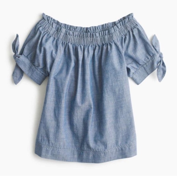 J. Crew Chambray Off Shoulder Top Blue Size 00 - Picture 2 of 15